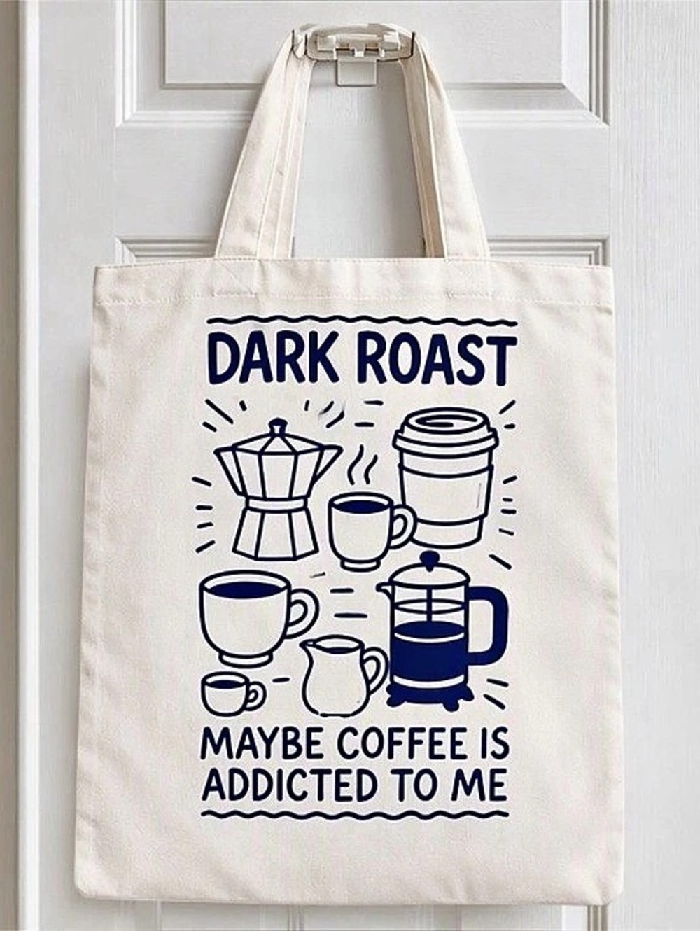 Coffee Graphic Tote Bag in Cream & Blue